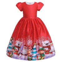 Wholesale Kids Clothes Baby Girl Christmas kids Carnival Costume Girls Satin Santa Claus Print Pattern Christmas Party Dress